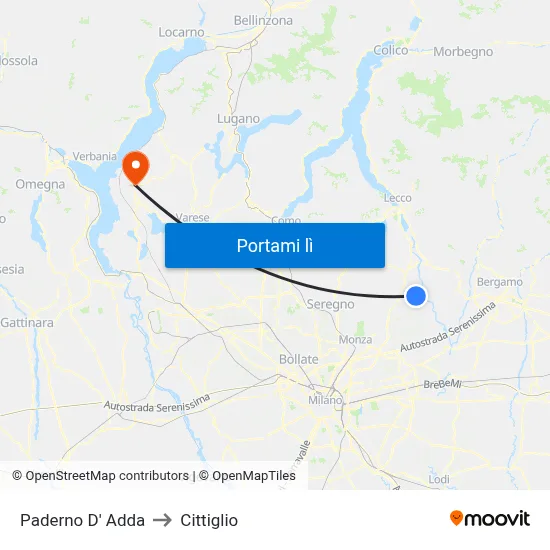 Paderno D' Adda to Cittiglio map