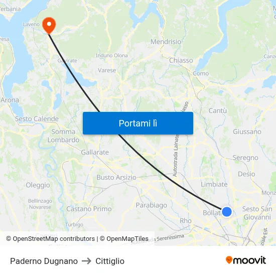 Paderno Dugnano to Cittiglio map