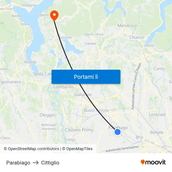 Parabiago to Cittiglio map