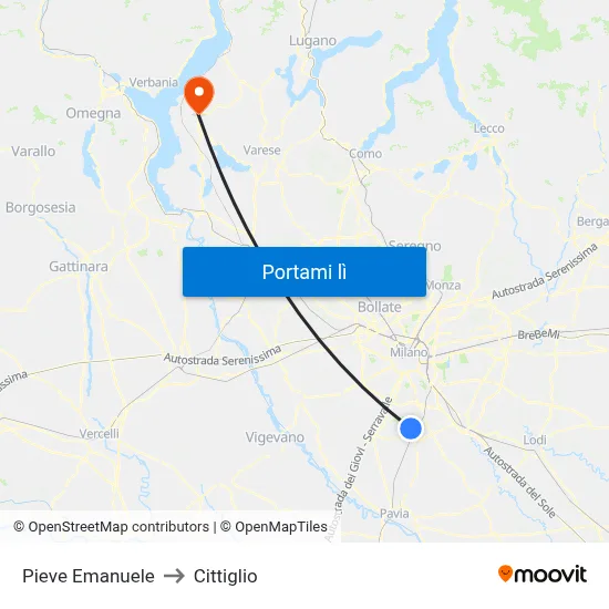 Pieve Emanuele to Cittiglio map