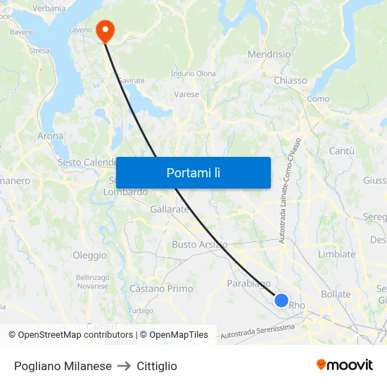 Pogliano Milanese to Cittiglio map