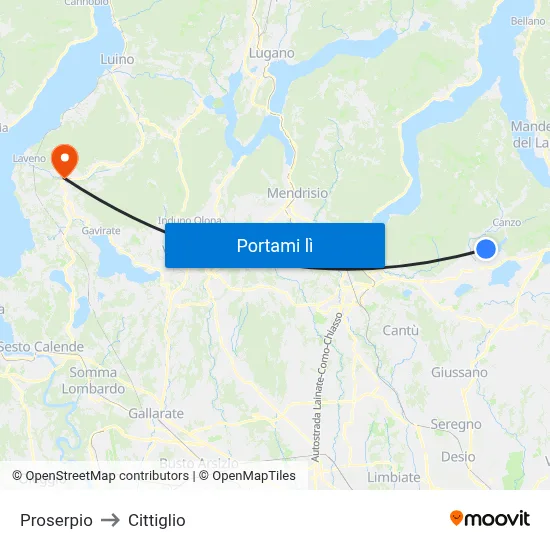 Proserpio to Cittiglio map