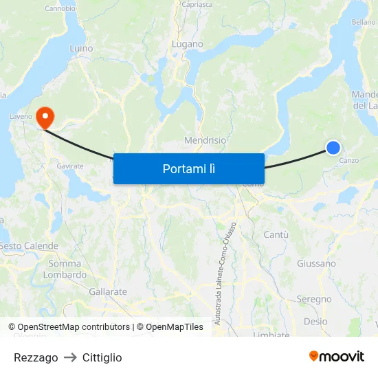 Rezzago to Cittiglio map