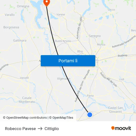 Robecco Pavese to Cittiglio map