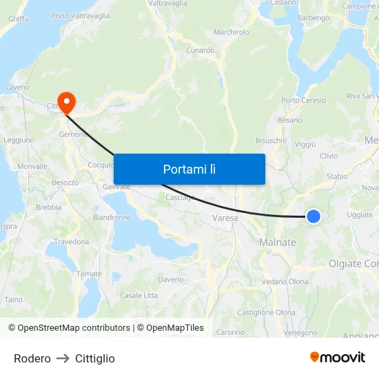 Rodero to Cittiglio map