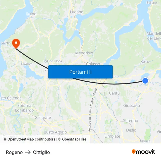 Rogeno to Cittiglio map