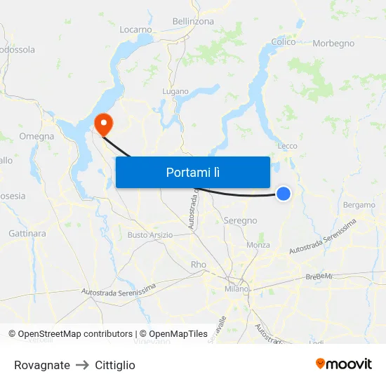 Rovagnate to Cittiglio map