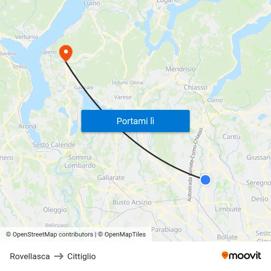 Rovellasca to Cittiglio map
