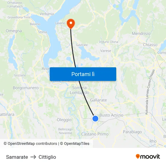 Samarate to Cittiglio map