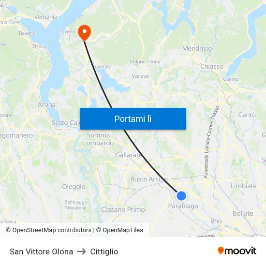 San Vittore Olona to Cittiglio map
