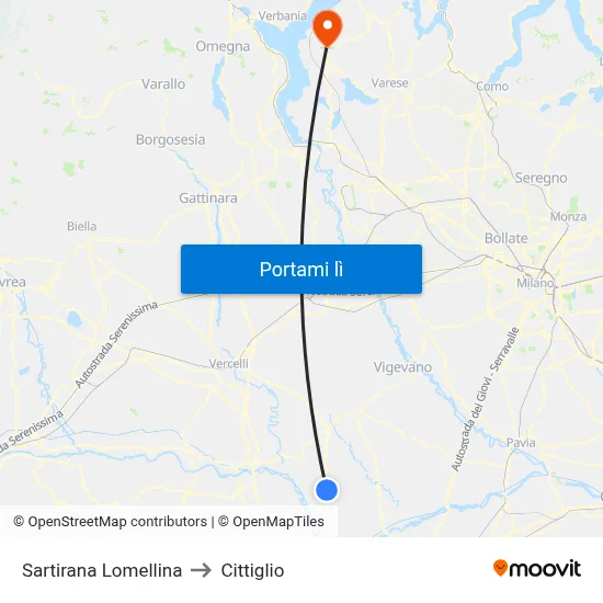 Sartirana Lomellina to Cittiglio map
