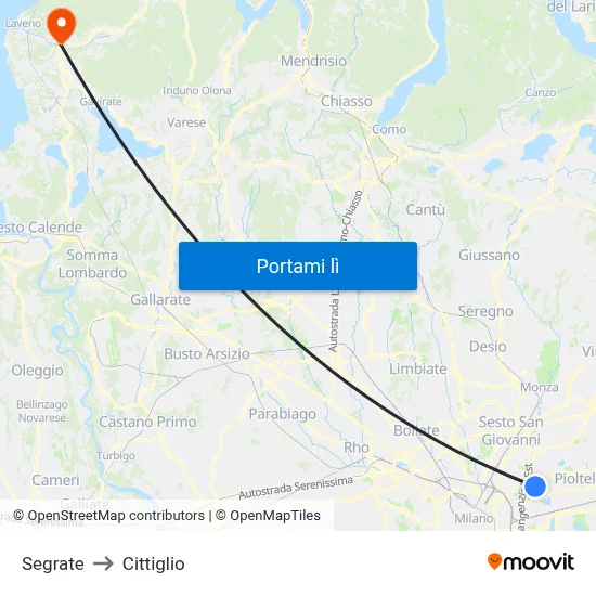 Segrate to Cittiglio map