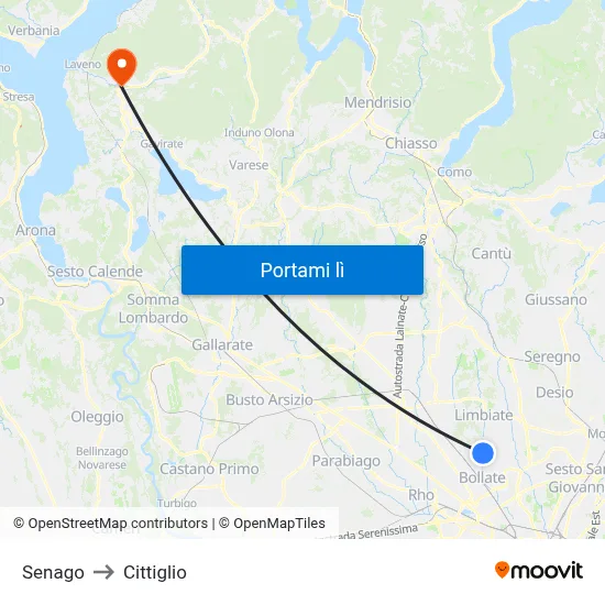 Senago to Cittiglio map