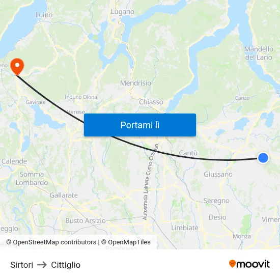 Sirtori to Cittiglio map