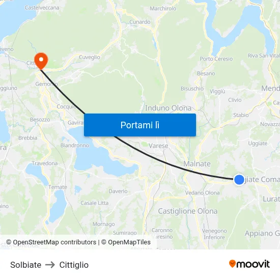 Solbiate to Cittiglio map