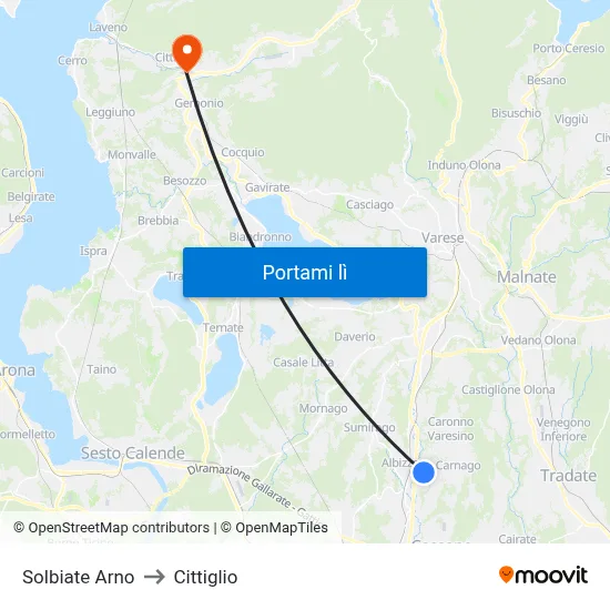 Solbiate Arno to Cittiglio map