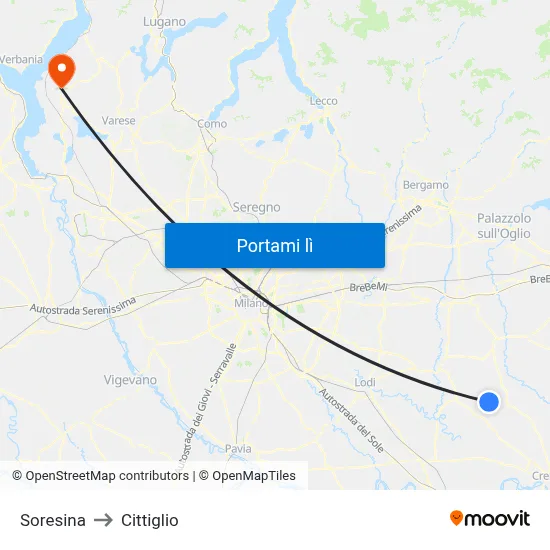 Soresina to Cittiglio map