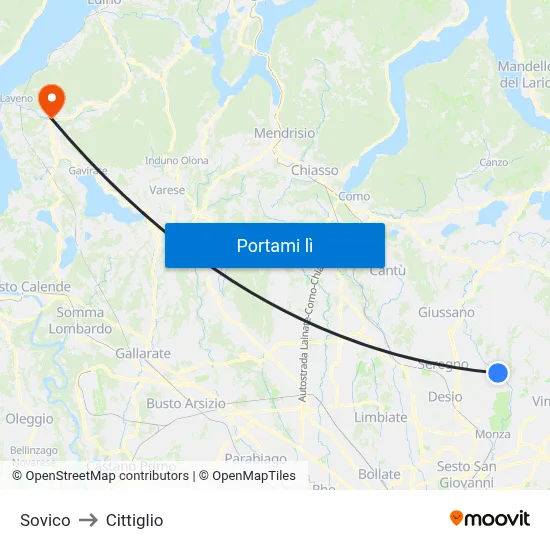 Sovico to Cittiglio map