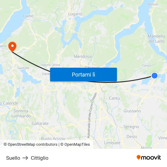 Suello to Cittiglio map