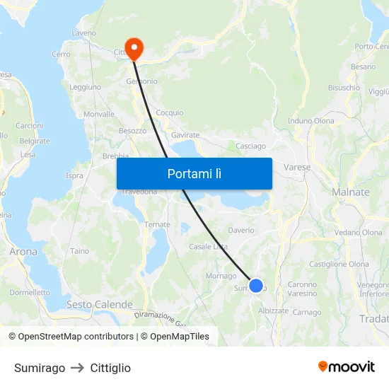 Sumirago to Cittiglio map