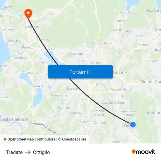 Tradate to Cittiglio map