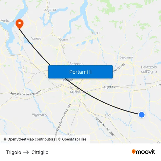 Trigolo to Cittiglio map