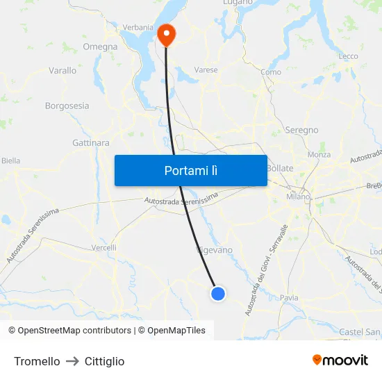 Tromello to Cittiglio map