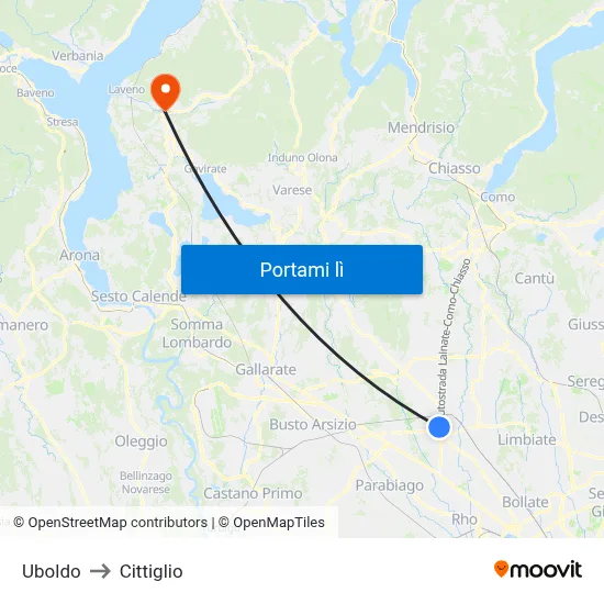 Uboldo to Cittiglio map