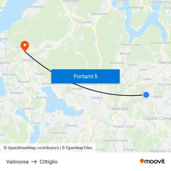 Valmorea to Cittiglio map