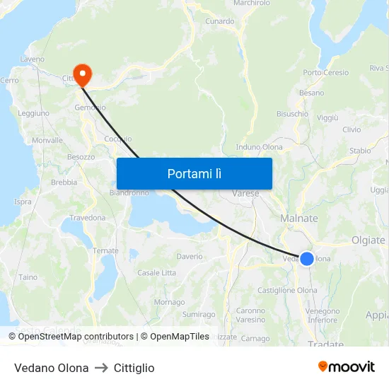 Vedano Olona to Cittiglio map