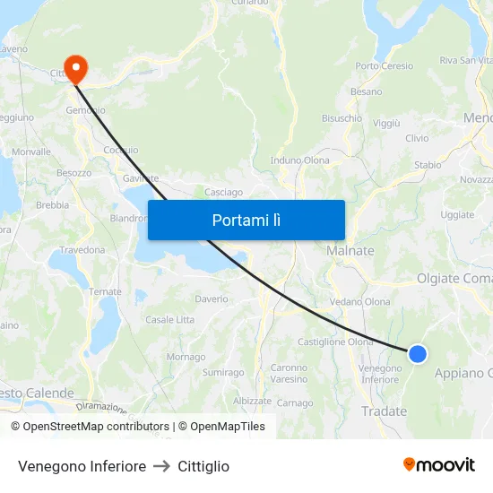 Venegono Inferiore to Cittiglio map