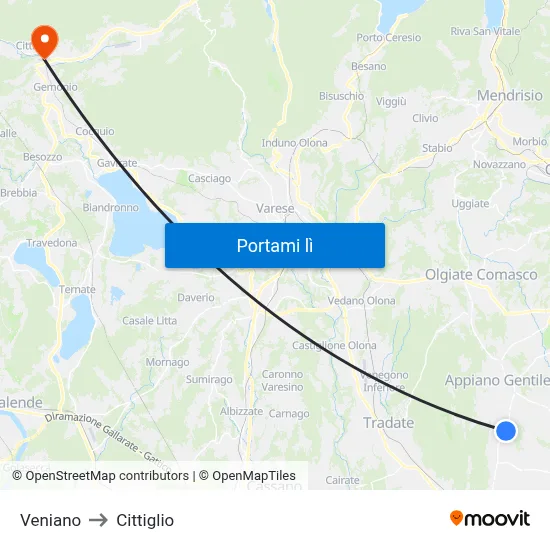 Veniano to Cittiglio map