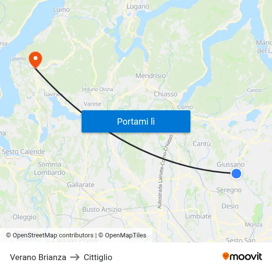Verano Brianza to Cittiglio map