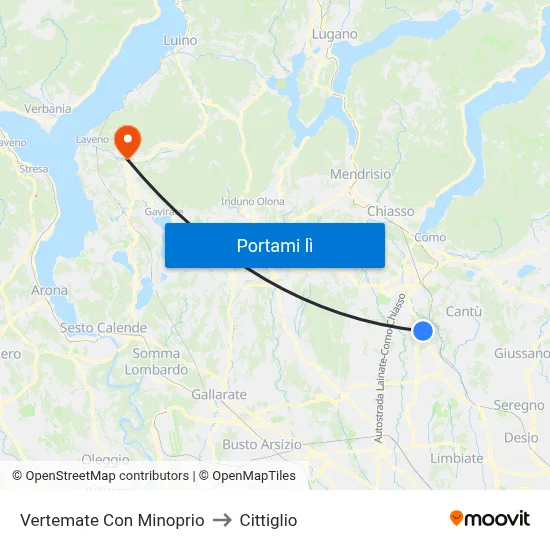 Vertemate Con Minoprio to Cittiglio map
