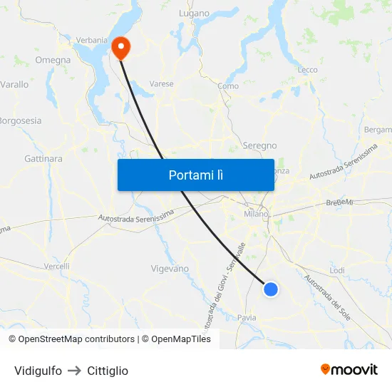 Vidigulfo to Cittiglio map
