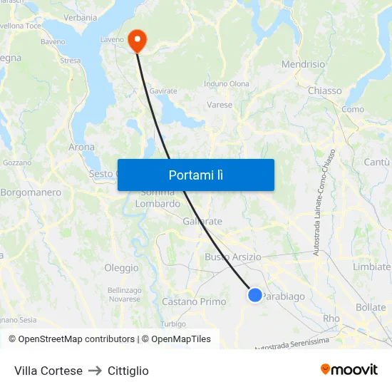 Villa Cortese to Cittiglio map