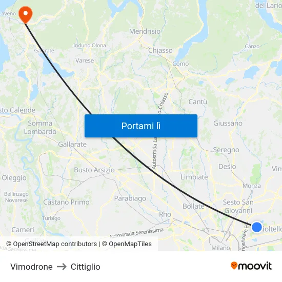 Vimodrone to Cittiglio map