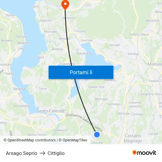 Arsago Seprio to Cittiglio map