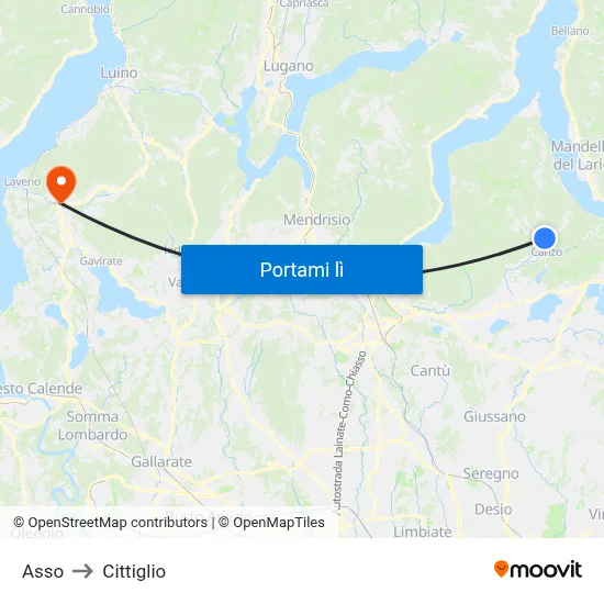 Asso to Cittiglio map