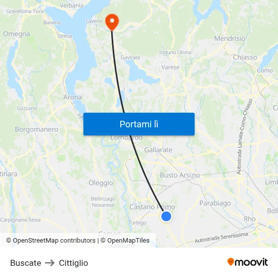 Buscate to Cittiglio map