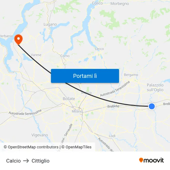 Calcio to Cittiglio map