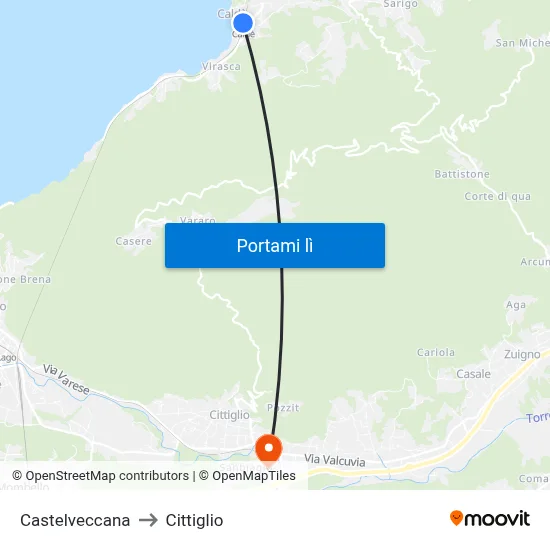 Castelveccana to Cittiglio map
