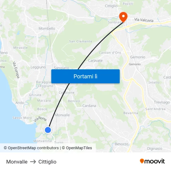 Monvalle to Cittiglio map