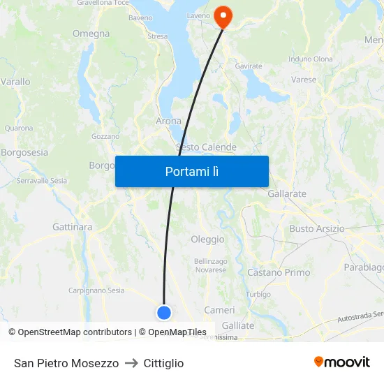 San Pietro Mosezzo to Cittiglio map