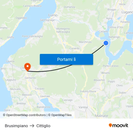 Brusimpiano to Cittiglio map