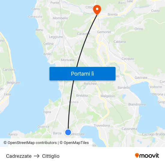 Cadrezzate to Cittiglio map