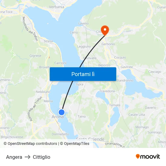 Angera to Cittiglio map