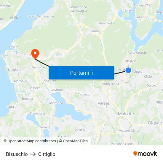 Bisuschio to Cittiglio map