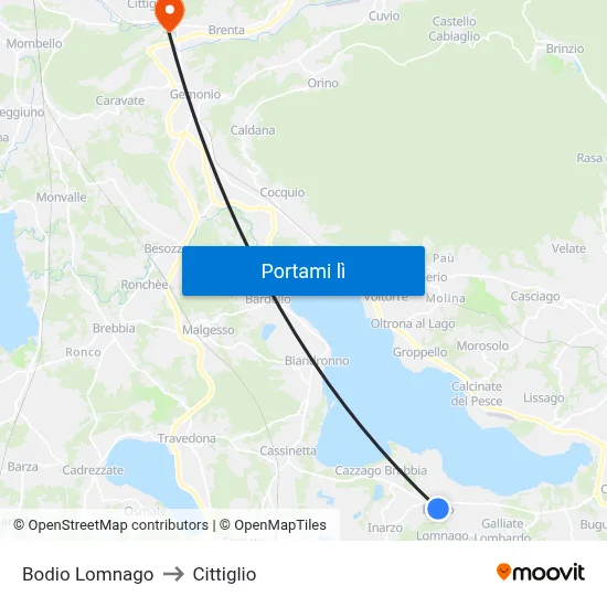Bodio Lomnago to Cittiglio map