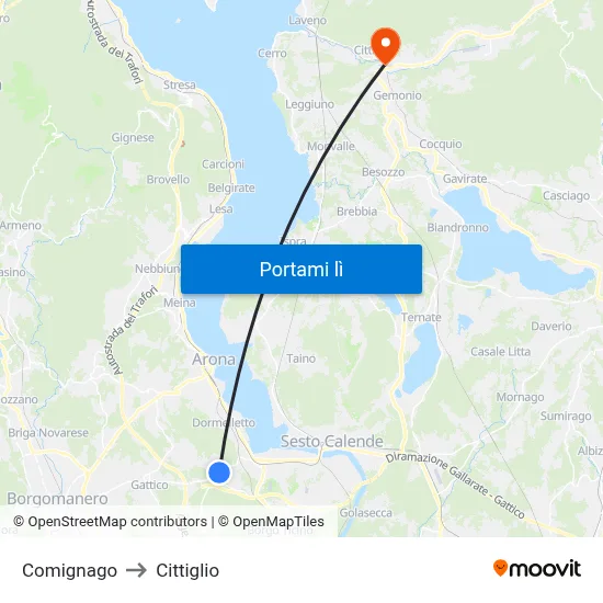 Comignago to Cittiglio map